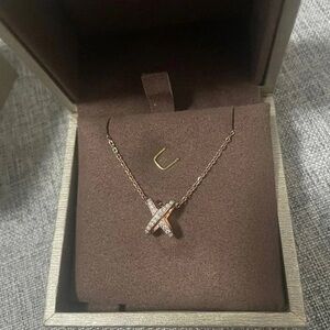 Elegant Rose Gold and Silver X Pendant Necklace